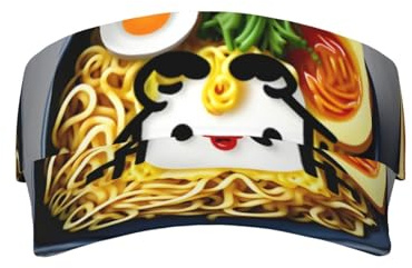 Gorra de playa con diseño de huevera, fideos, ramen, protector solar, para mujeres y hombres, ajustable, para deportes al aire libre, color negro