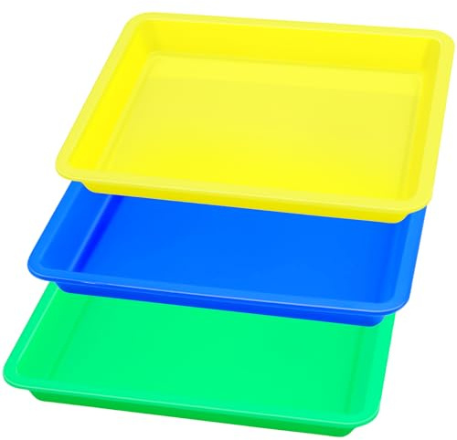Messy Play Trays for Kids 3 Pack, 27.5 x 21.2 cm, Reusable Sensory Trays | Colourful reusable plastic trays for arts, crafts, toys, building blocks, water play and classroom activities
