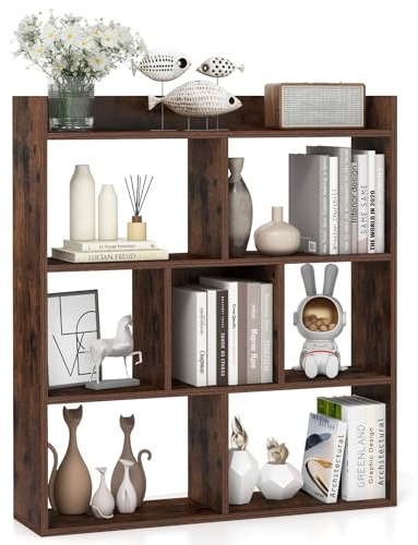 COSTWAY Bücherregal mit 7 Fächern, Standregal, Würfelregal, Aufbewahrungsregal für Wohnzimmer, Schlafzimmer, Büro, 80 x 20 x 90 cm (Kaffee)