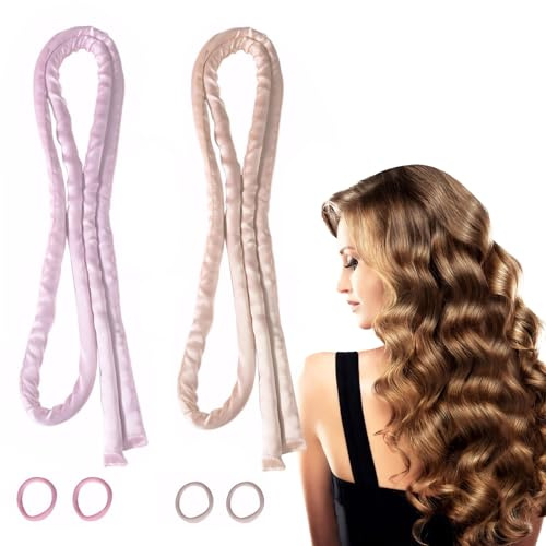 2 Stück Lockenwickler Über Nacht,Heatless Curls Band,Lockenband Über Nacht für alle Haartypen,Overnight Curls zur Verwendung während des Schlafens Weiches Satinband erleichtert das Einrollen
