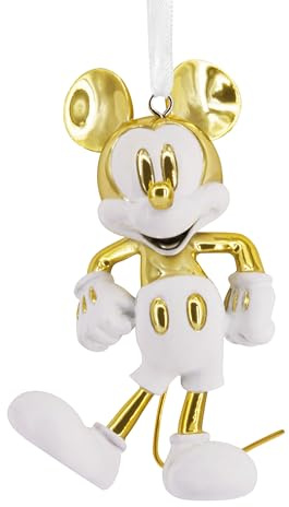 Hallmark Decorazione da appendere in ceramica, motivo: Topolino, Disney, per Natale, compleanno, bianco, oro