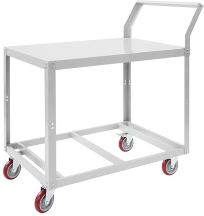 Mesa de trabajo con ruedas, 350 kg de carga, banco de trabajo de acero, carrito industrial, carro de transporte pesado con 4 ruedas y 2 frenos, mesa de trabajo de metal para taller, garaje, jardín