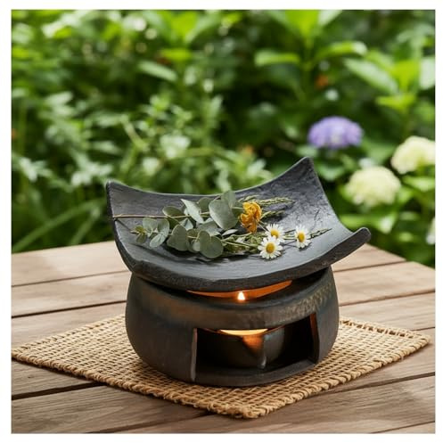 Cedar and Zen Herb Burner,Ceramic Aromatherapy Stove Essential Oil Burner,Cedar and Zen Incense B-urner Kit for Home Office, Tea Light Candle Holders Teapot Warmer for Meditation,Relaxation