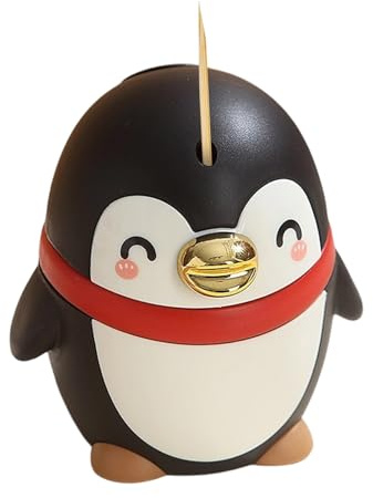 BommFu Toothpick Dispenser - Niedlicher Pinguin Halbautomatischer Haushaltsbedarf | Lustiger Zahnstocher Automat - Für Küche Esszimmer Wohnzimmer Sowie Für Reisen Outdoor Camping Picknick Und