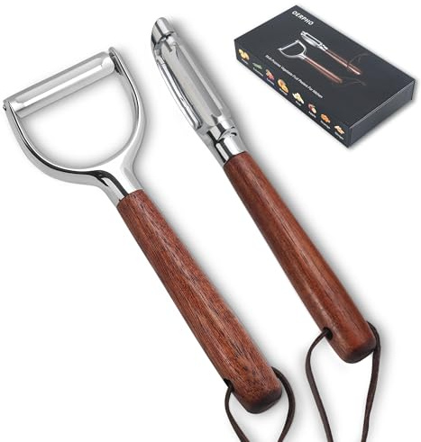 OERPHO Vegetable Peeler, Premium Y-Shaped and I-Shaped Stainless Steel Potato Peelers Set, Multifunctional Kitchen Peeler Real Wood Handle Ultra Sharp Blade Vegetable Fruit Carrot Apple (2PCS)