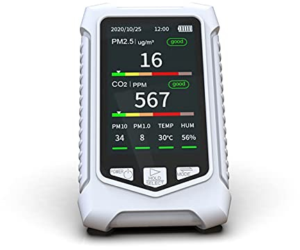Der Neue Kohlendioxid-Detektor CO2 PM2.5. Temperatur und Luftfeuchtigkeit übersteigen den Standardalarm in Englisch, Deutschland und Japan