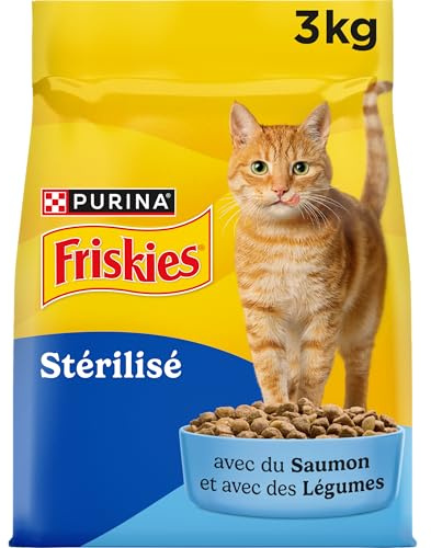 FRISKIES | Katt | Komplett steriliserad kattfoder för vuxna | Med lax och grönsaker | Komplett mat rik på vitaminer och mineraler | Väska | Set med 4 påsar med 3 kg