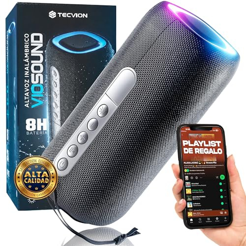 TECVION® Altavoz Bluetooth Portatil 20W [Sonido Premium] + QR Playlist De Música | Altavoz Portatil Potente | TWS 5.3 Bluetooth | Altavoz Bluetooth Potente Impermeable IP54 para Viajes/Fiestas