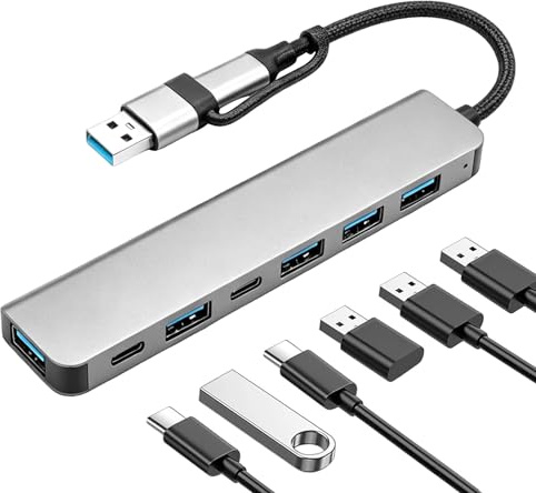 Hub USB C con Ethernet, Adaptador USB C 7 en 1 con 4K HDMI, Ethernet LAN RJ45, PD 100W, USB C, USB 3.0, USB 2.0, SD/TF, Docking Station USB C para MacBook Pro/Air, ChromeBook