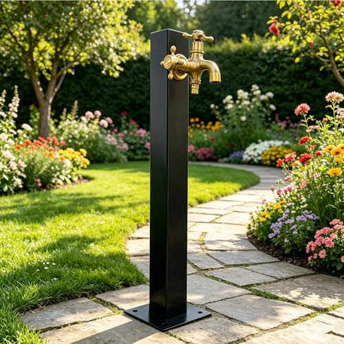 fuente jardin exterior con grifo,Fuente Jardin,de Acero Inoxidable para uso en exterior-columna cuadrada - Estilo 08-600×60mm