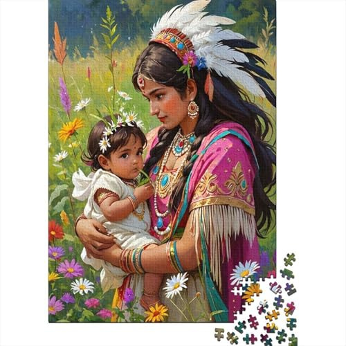 Madre e Bambino Etnici Puzzle 1000 Pezzi Carta per Adulti Prato Fiorito Gioco di Puzzle 1000 Pezzi Relax Decorazione Casa Regalo 52x38cm/1000pcs