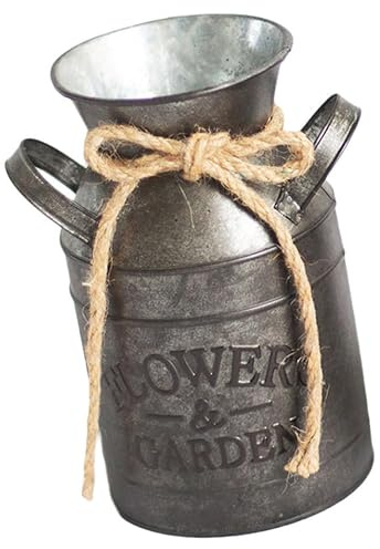 TEHAUX Pot à Fleurs en Tôle de Fer Pot à Lait Argenté Fer Multifonction Rétro Élégant Créatif pour Fleurs Séchées et Petites Plantes, Bureau et Espace de Bureau