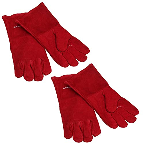 Safety Protection Green Welding Gardening Gloves Suede Gauntlets Two Pairs TE454