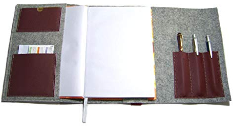 Kalender Organizer Kalenderhülle Hülle Einband Merino Wollfilz Filz mit Leder und Gummiband Farbwahl für Din A5 Buchkalender, Notizbuch, Buch