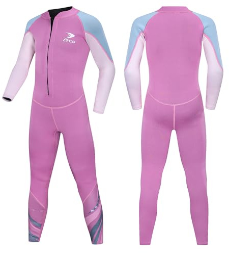 ZCCO Kids Wetsuit,2.5mm Neoprene Diving Suit for Teens,Full Body Swimsuit for Boys and Girls,Long Sleeve One Piece Wet Suit Perfect for Swimming, Surfing, and Water Sports (Pink, L)