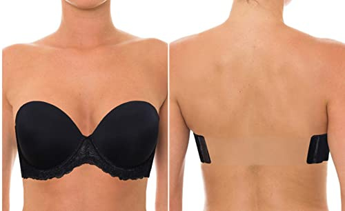 YANDW - Reggiseno Senza Spalline Leggermente Imbottito a Copertura Completa con Retro Trasparente, Spalline Invisibili, Reggiseno con la Schiena Scoperta da Donna, Nero, 4 C (Taglia Produttore: 36C)