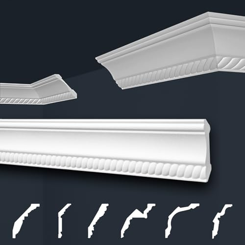Marbet Deckenleisten weiß Sparpaket aus Styropor EPS - Stuckleisten gemustert, im traditionellen Design - (50 Meter B-07) Zierleiste Eckleiste Eckprofile Stuck