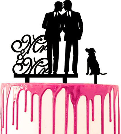 CARISPIBET Decoración para tarta de boda, decoración de silueta de acrílico con texto en inglés Mr. & Mr. Decoración para tartas de matrimonio
