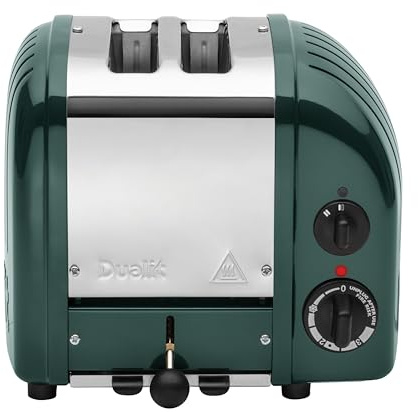 Dualit NEWGEN Toaster 2 Scheiben, Edelstahl, handgefertigt in GB | dunkelgrün, ProHeat®-Heizelemente, reparierbar, mechanischer Timer, manueller Hebel, langlebiges Gehäuse, 21×26×22 cm