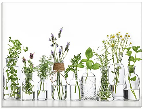 ARTland Wanddeko Glasbilder Wandbild Glas Bild einteilig 80x60 cm Querformat Pflanzen- & Blumenbilder Kräuterbilder Fotografie Grün Öle mit Kräutern H9KE