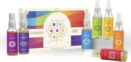 7 Chakra Natural Mist Gift Set 7x50ml by Aromafume | Aromatherapy Sprays for Meditation, Chakra Balance | Yoga & Reiki Gifts | Multipurpose Essential Oil Spray Set