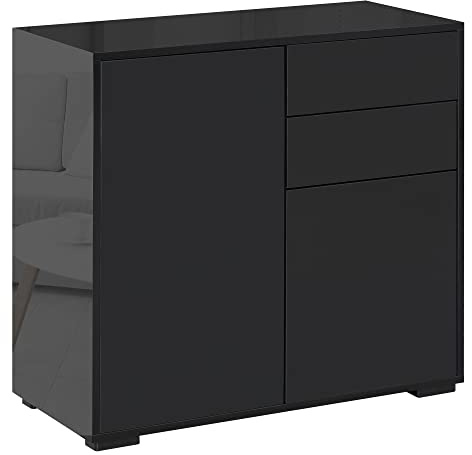 HOMCOM Mobiletto 2 Cassetti e 2 Ante 79x36x74cm Nero Opaco