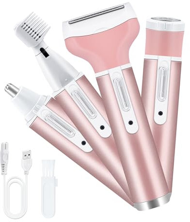 Mcbazel Cordless Electric Lady Shaver, Facial Epilators for Woman, 4 in 1 USB Rechargeable Hair Remover for Face & Body Hair Removal,Eyebrow Trimmer,Armpit, Bikini and Leg - Pink