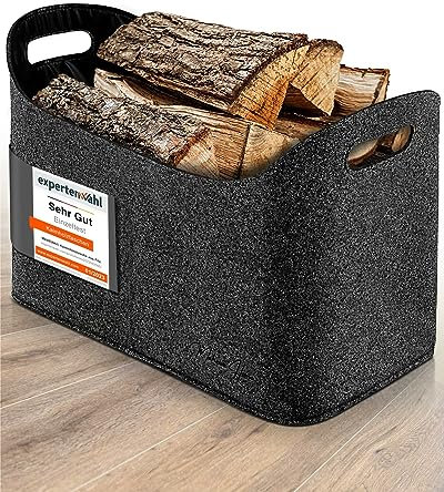 MAHEWA® Holzkorb aus verstärktem Filz - mit kratzfestem Innenmaterial - Handgefertigter Kaminholz-Korb mit Großer Tragkraft - Faltbarer Filzkorb für Brennholz und für Vieles mehr Anthrazit