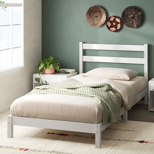 Zinus Robin Letto 80x190 cm - Struttura letto 20cm di altezza - Struttura letto a piattaforma in bambù sostenibile con testiera - Bianco