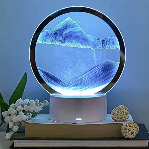 PKKP Fließende Sandmalerei mit LED Licht, 20CM Dynamische 3D Sandkunst, Glas Fließender Sandrahmen, Bewegliche Sandkunst für Desktop Home Office Dekor