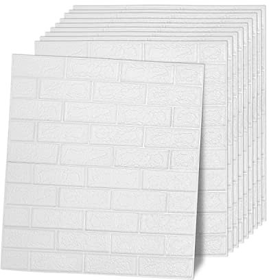 Jopassy 20 Stück 77 x 70 cm 3D Wandpaneele Selbstklebend Ziegel Tapete Weiß Klebetapete Wandtapete Wasserdicht Steintapete Wandaufkleber Steinoptik Ziegelstein, für Küche Schlafzimmer Badezimmer