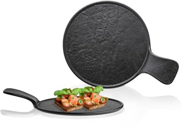 Wilmax | Servierplatte mit Griff | Schwarz Porzellan | Natursteinimitat | Handglasiert | Serviertablett Für Sushi, Aufschnitt, Käse | Sicher | Robust | Kratzfest | Spülmaschinenfest
