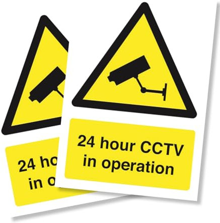 Punkcards - 2 x CCTV in Operation - Safety Sign - Security Camera Warning Triangle - Closed Circuit TV - Warning Safety - A4 210mm x 297mm 3mm Foamex - Outdoor or Indoor Use - Manufactured in UK