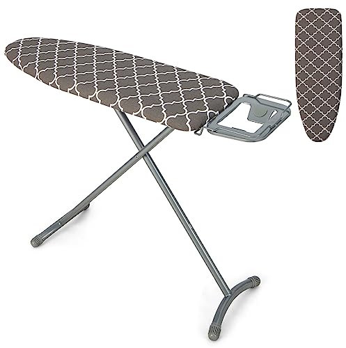 GiantexUK Folding Ironing Board with Extra Cover, 7-Level Height Adjustable Ironing Table with Cotton Cover, Iron Rest & Anti-Slip Foot Pads, Clothes Folding Board (111 x 35 x 57-80cm, Grey)