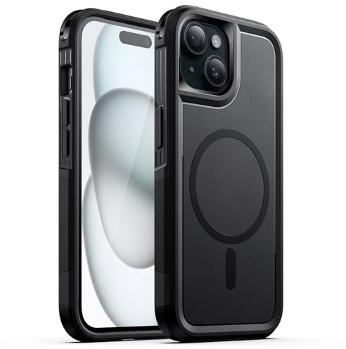 JETech Rugged Magnetic Case for iPhone 15, Black | Compatible with MagSafe, Dual-Layer Protection, Heavy-Duty Shockproof Phone Cover
