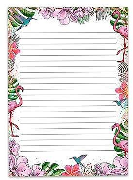 Buntes Motiv Briefpapier Schreibblock liniert für Mädchen Kinder Schule Tropen Flamingo (1 Block A4 mit 25 Blättern)