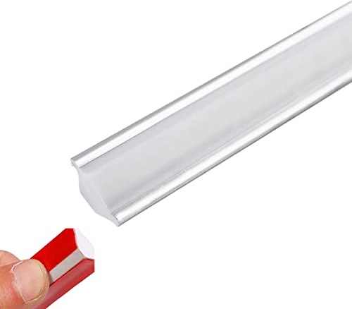 Flexible Wall Corner Molding Trim, 5M/16.4FT Long Self Adhesive Caulk Strip Peel and Stick Trim for Cabinet Edge, Tile Edge, Ceilings, Countertops (M/18mm*10.5mm, White+Silver Edge)
