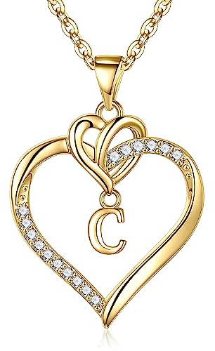 TINGN Collier Coeur en Or/Argent 14 Carats - Chaîne Initiale Femme avec Pendentif Lettre et Zircone - Bijoux Cadeaux pour Fille, Amie, Mère