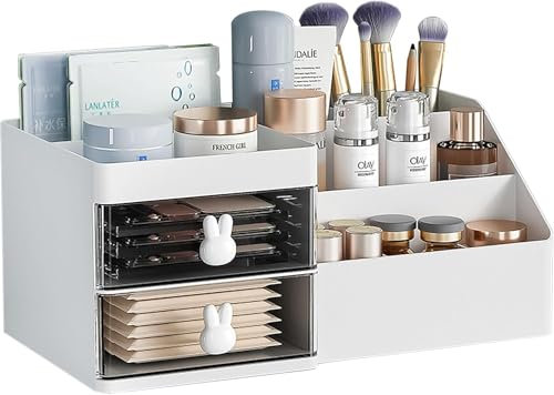 DUOJIN Organizer per Trucchi Grande Organizer per Trucco con 2 cassetti, Scatola per Trucco Adatto per Gioielli, spazzole, Rossetto e Creme, con capacità di 7 Scomparti