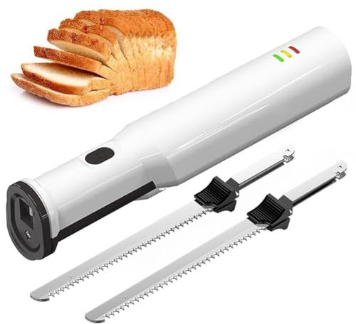 Cuchillo de trinchar eléctrico, cortador de pan y rebanador de carne recargable inalámbrico, con 2 cuchillas dentadas de acero inoxidable de 8 y gatillo de bloqueo de seguridad, mango ergonómico, cuc