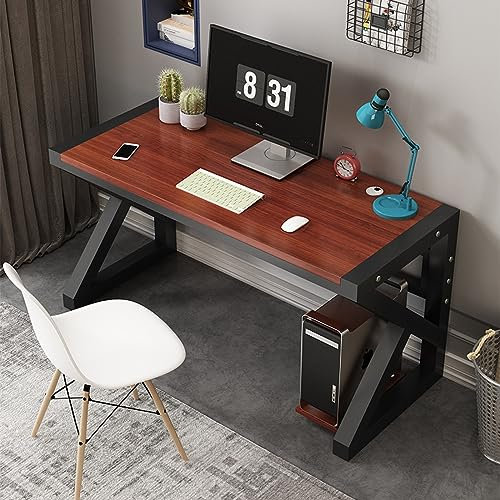 GArcan Schlichter und moderner Arbeitstisch, Industrie-Stil, Laptop-Tisch, Heimbüro, Gaming-Schreibtisch, persönlicher Arbeitsplatz (40 Zoll, Teakholz + schwarzer Rahmen)