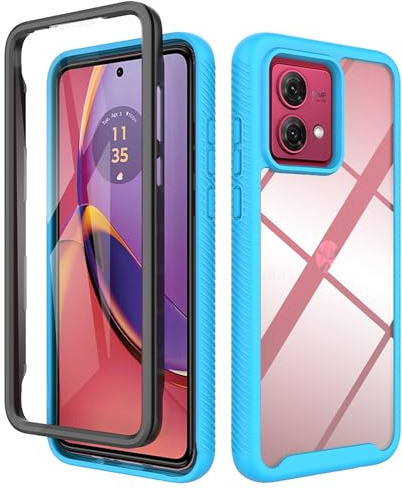 ESTH® Funda para Motorola Moto G84 5G [Protección Completa Anti-caída de 360°] Carcasa Transparente de Grado Militar con Protector de Pantalla Incorporada, Azul Claro