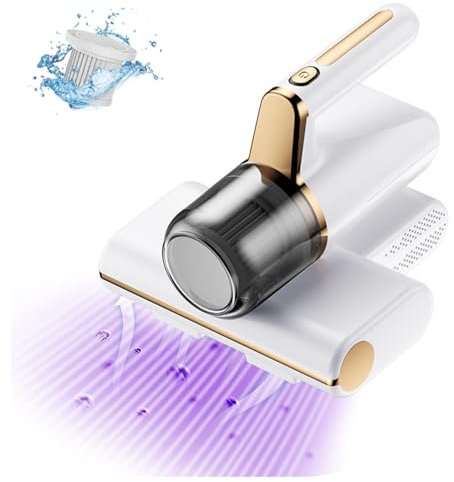 Aspirateur à Main Anti-Acariens, éLimine 99,9% des BactéRies, AllergèNes, Acariens Bed Vacuum Cleaner avec LumièRe UV Et Vibration Nettoyeur D'Acariens pour Matelas, CanapéS,White