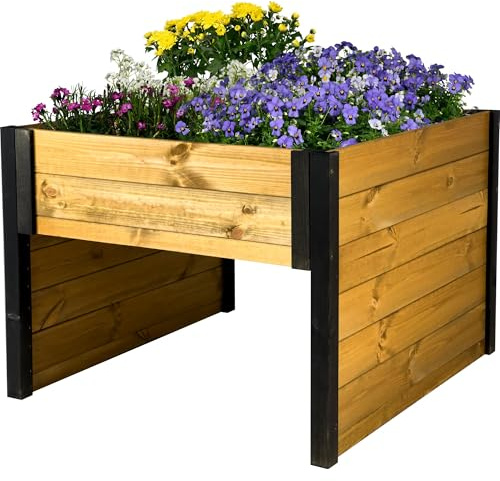 dobar® green label robotgräsklippare garage av trä med planteringslåda inklusive fårull – bilskydd tvåfärgat – 79 x 73 x 56 cm – svart-brun