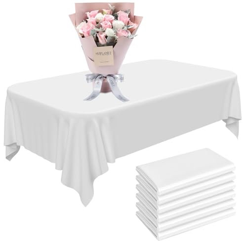 6 manteles desechables de 137 x 274 cm, mantel rectangular blanco, de plástico, resistente al agua, al aceite, para fiestas, bodas, hogar, pícnic, cumpleaños, color blanco