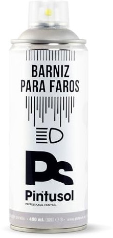 PINTUSOL Barniz Faros Coche Acrílico Brillo Transparente en Spray, Lijar Faros Previamente, Protección Restauración Duradera, Visibilidad Acabado Brillante, Barniz Profesional Especial Espray 400ml