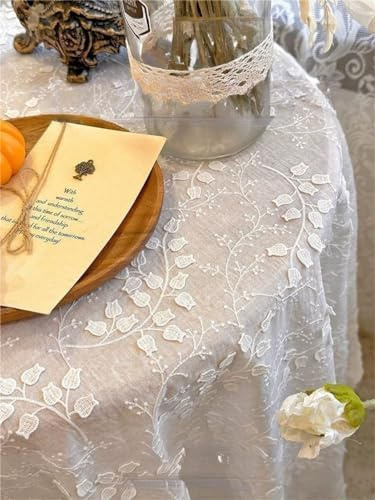 Yaland Nappe de style maison de campagne avec broderie 3D Muguet et Campanule Chemin de table en dentelle blanche Protection contre la poussière 1 pièce L x l 130 x 130 cm