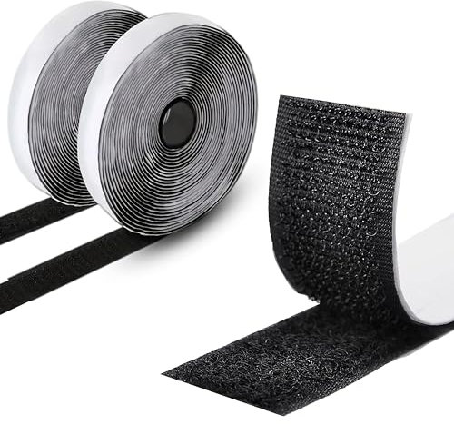 ARMIZ Hook and Loop Tape Self Adhesive, Extra Strong, 10 m Sticky Back Fastening Tape, 20 mm Wide, Double-Sided Strip Tape (Black)