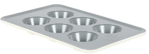 Sur La Table Kitchen Essentials Bake Sale Muffin-/Cupcake-Form, 6 Tassen, PFA-frei, Keramik, antihaftbeschichtet, rund, Leinenweiß