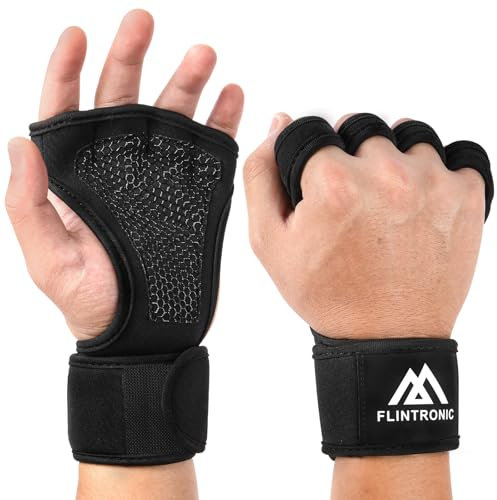 flintronic Offene Trainingshandschuhe, Fitness Handschuhe Herren Damen mit Integrierten Handgelenksmanschetten und Vollflächiger, Trainingshandschuhe für Training, Klimmzüge, Calisthenics (M)